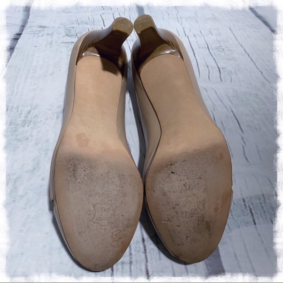 Stuart WEITZMAN Overit Nude Leather Peep Toe Pumps - Picture 7 of 8